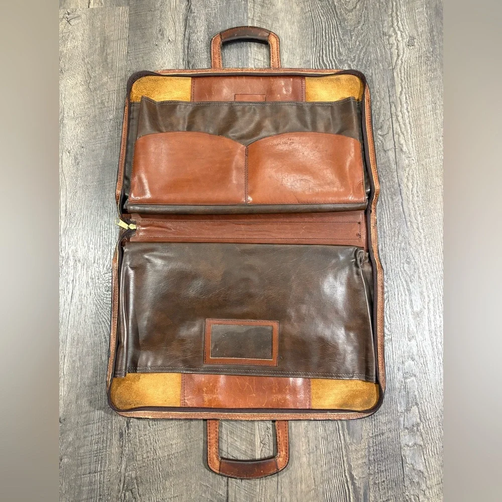 Vintage Schlesinger Brothers California Ranch Hide Leather Document Briefcase